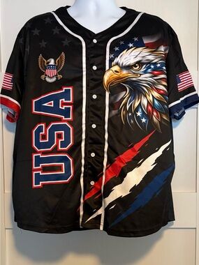 USA Eagle Graphic Baseball Jersey - Black